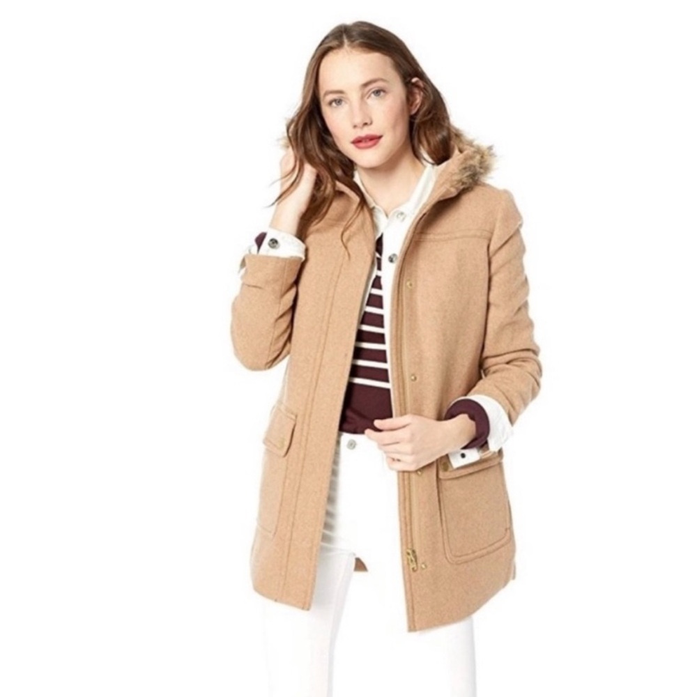 J Crew Vail parka in camel with fur hood, size 12